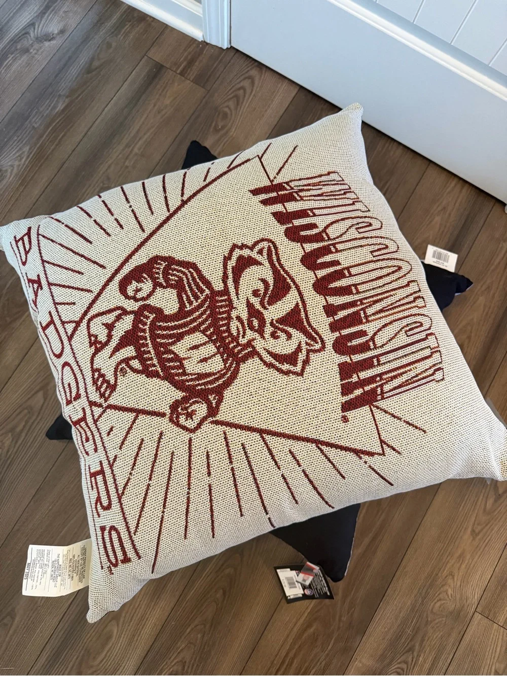 NWT Wisconsin Badgers Decorative Throw Pillow Set (2) Red on Cream